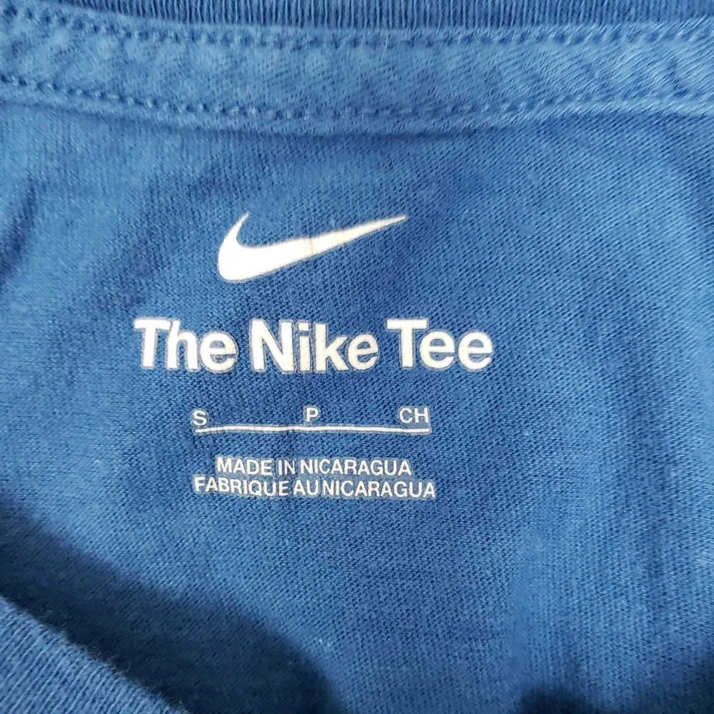 The Nike Tee Shirt Bright Blue Spellout Logo Swoosh Athleisure Basic Mens Size S